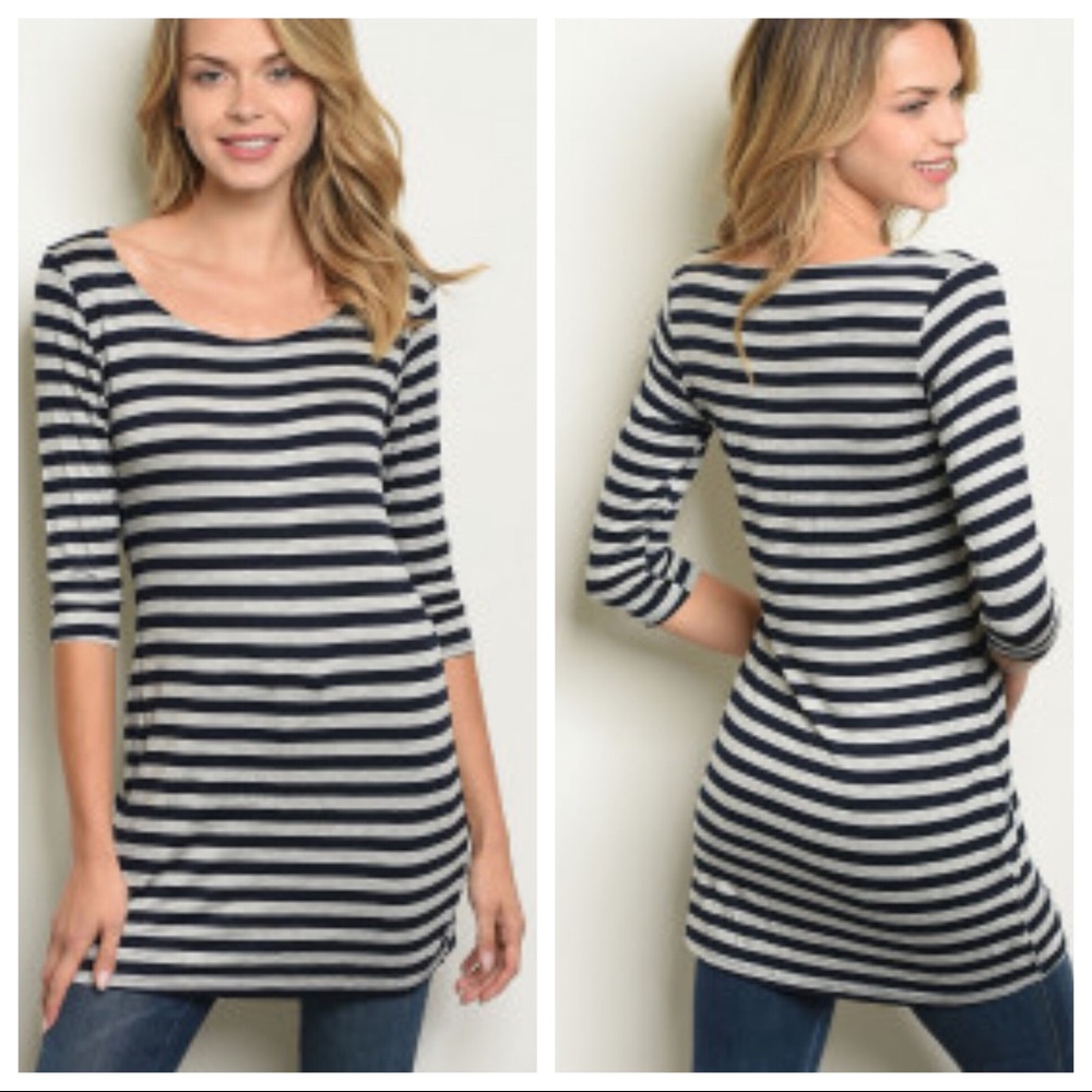 Navy & Grey Striped Tunic Top - Picture 1 of 1